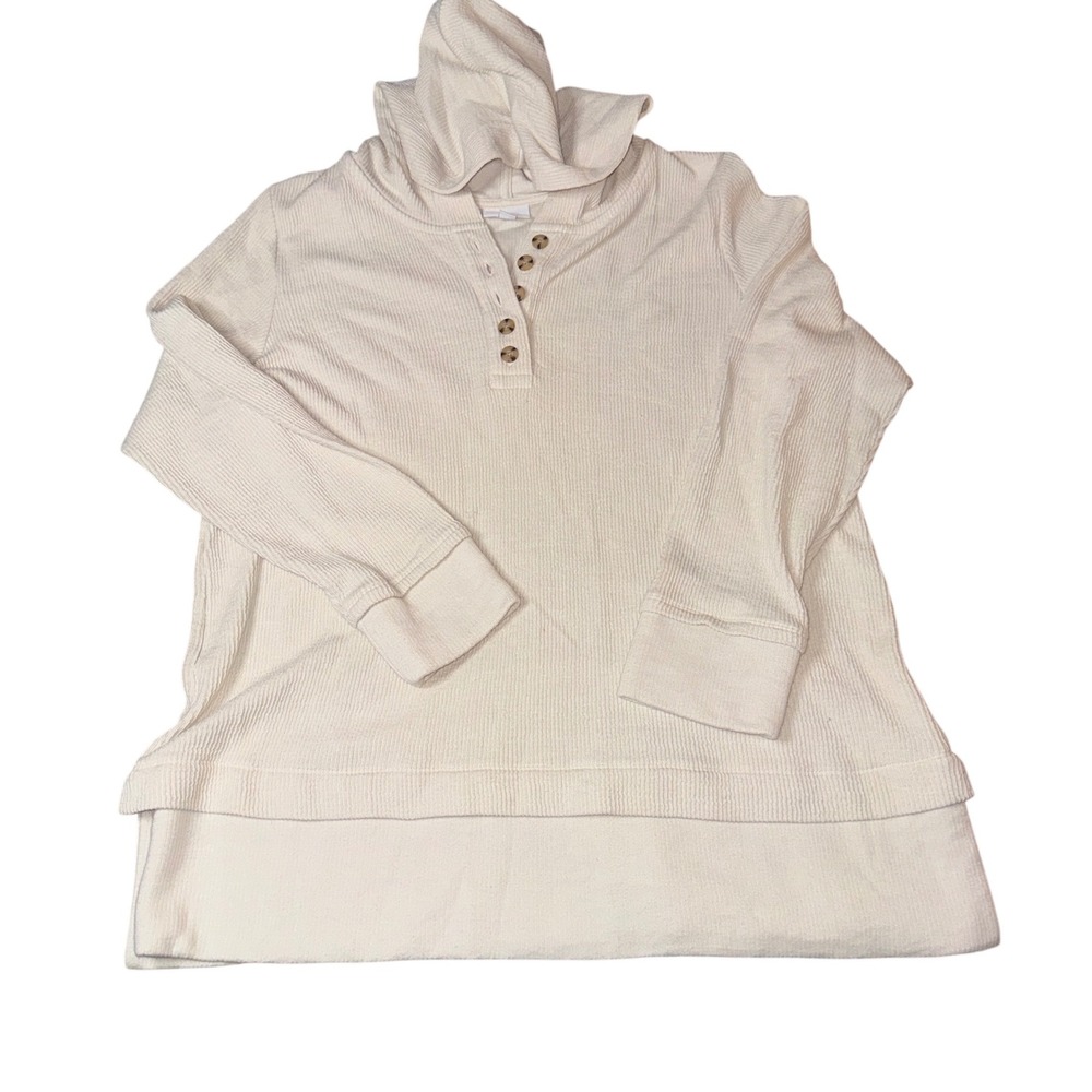 J. Jill Hooded Sweatshirt‎ Large Cream Ribbed Henley Pullover KTP302831